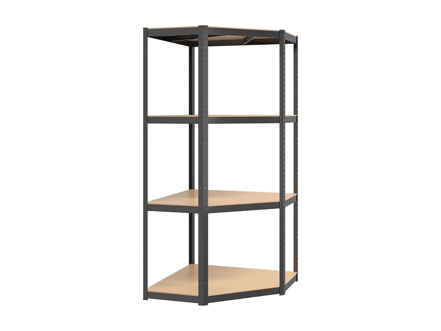 Eckregal mit 4 Ebenen, anthrazitfarbener Stahl, Holzwerkstoff