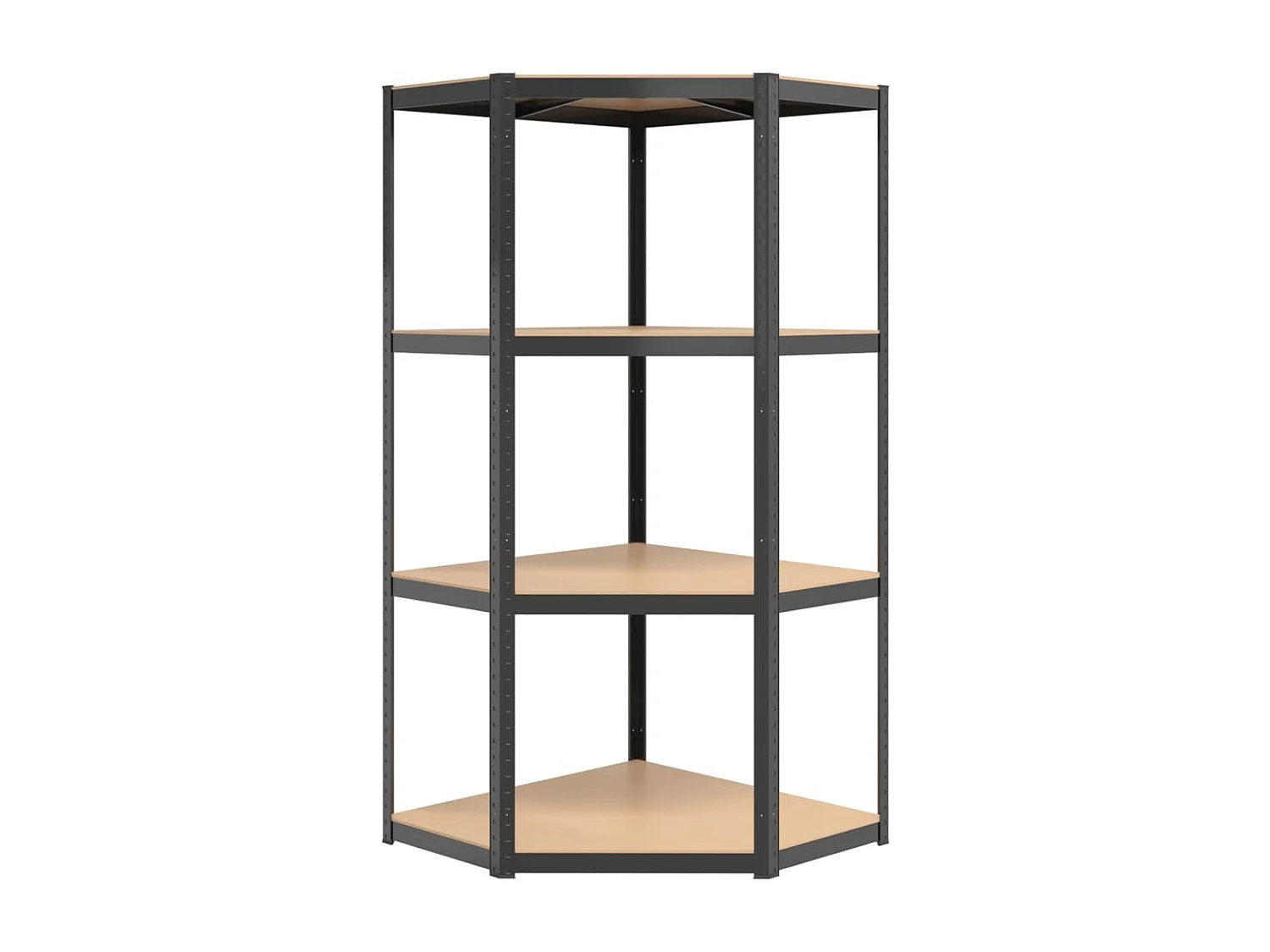 Eckregal mit 4 Ebenen, anthrazitfarbener Stahl, Holzwerkstoff