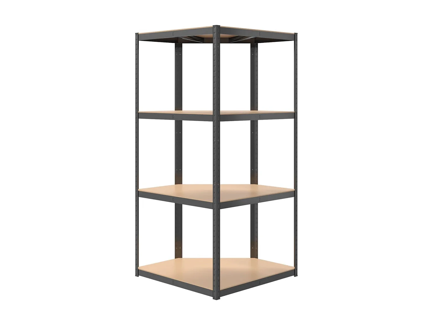 Eckregal mit 4 Ebenen, anthrazitfarbener Stahl, Holzwerkstoff