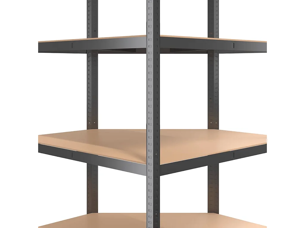 Eckregal mit 4 Ebenen, anthrazitfarbener Stahl, Holzwerkstoff