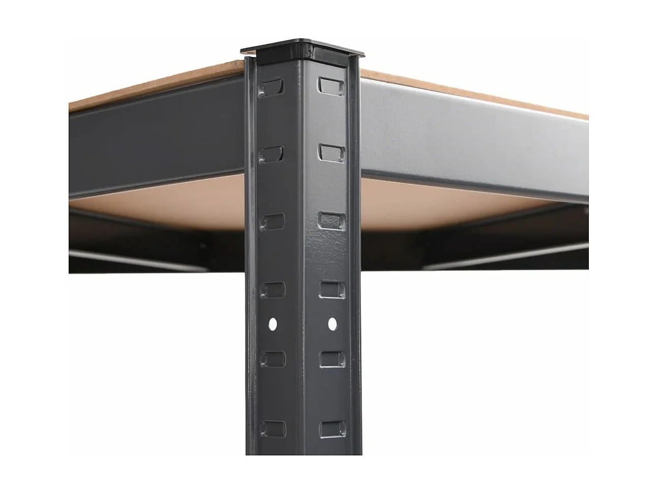 Eckregal mit 4 Ebenen, anthrazitfarbener Stahl, Holzwerkstoff