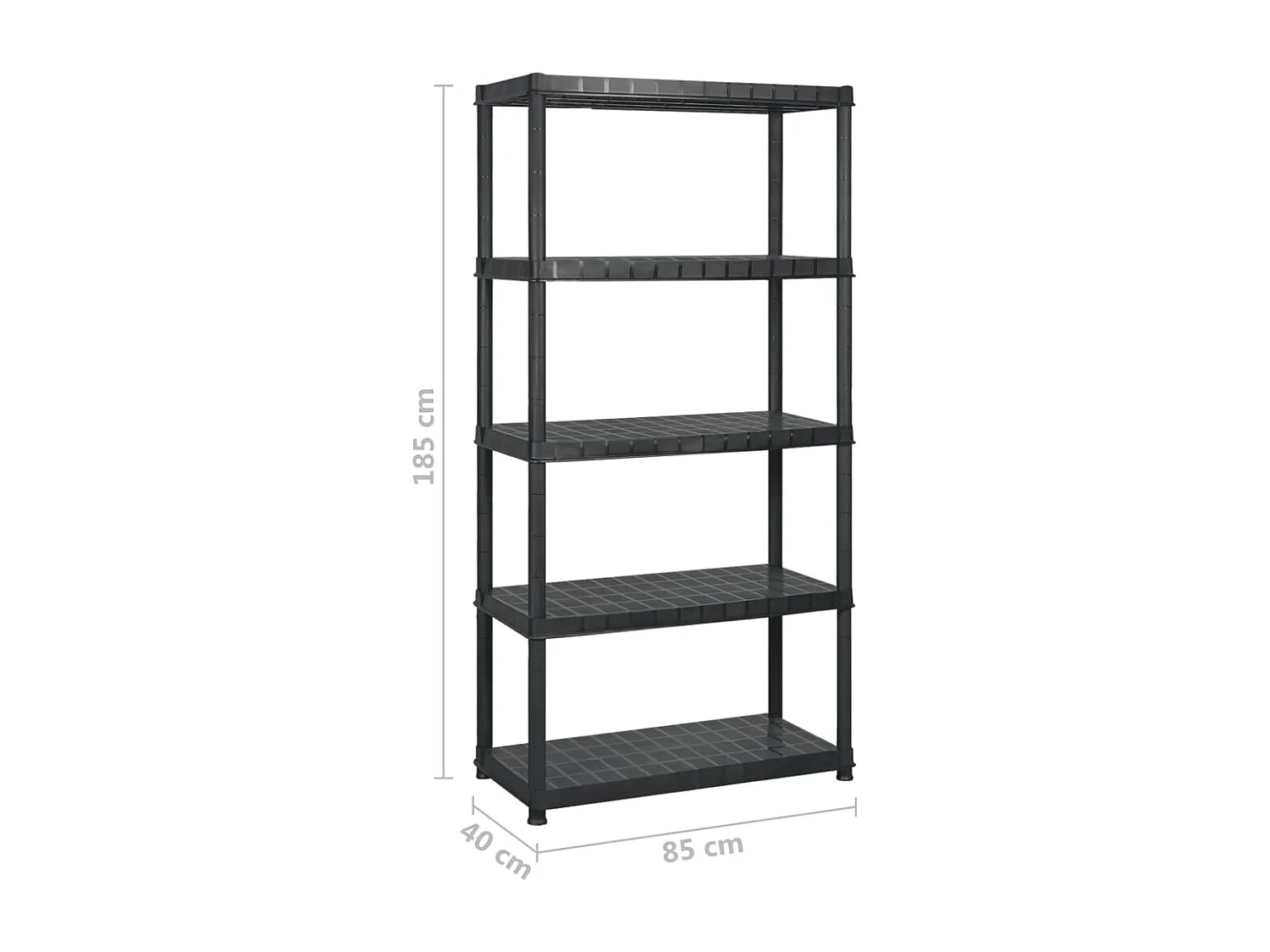 Scaffale portaoggetti a 5 ripiani Nero 255x40x185 cm Plastica