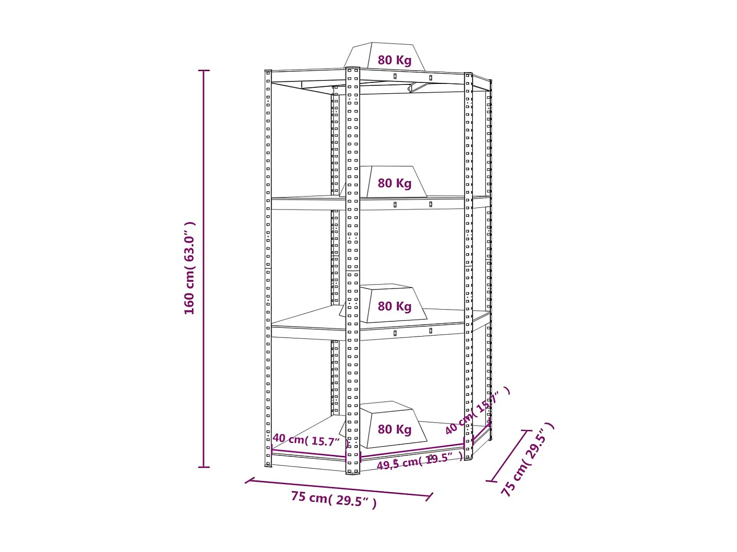 étagère d'angle à 4 niveaux Argenté Acier et bois d'ingénierie