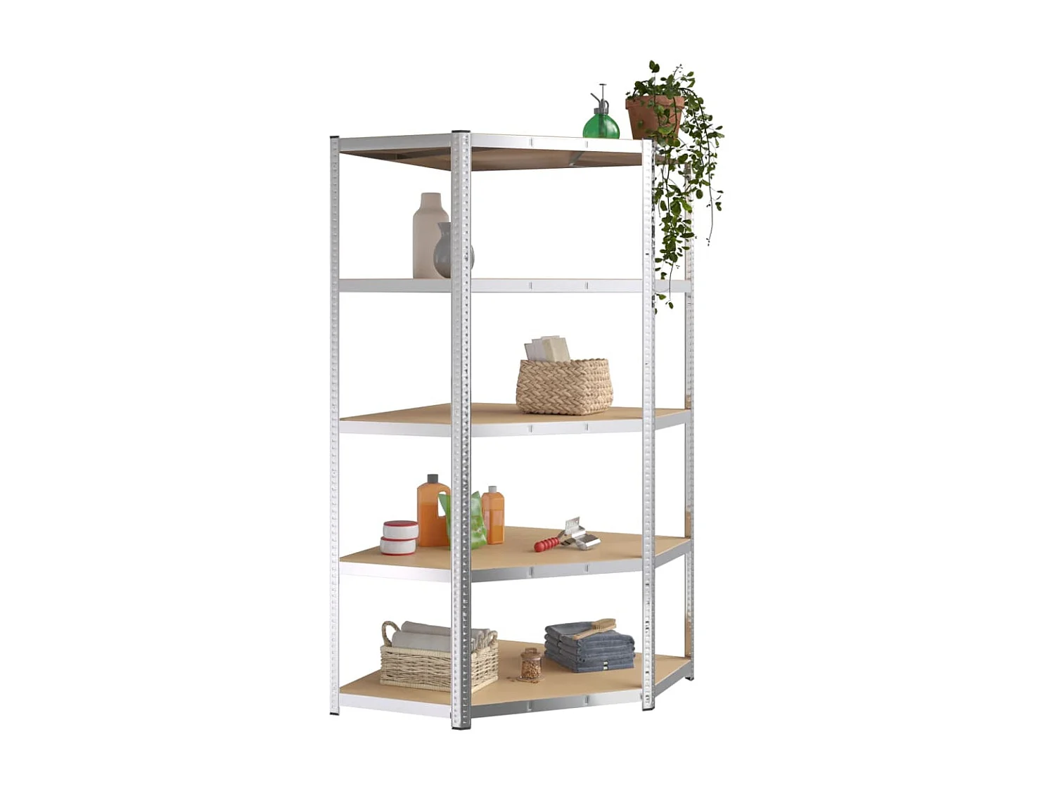 étagère d'angle 5 niveaux Argenté Acier et bois d'ingénierie