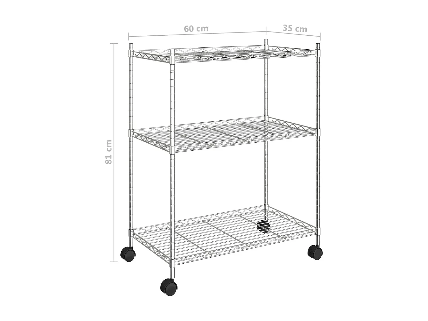 étagère de rangement 3 niveaux et roues 60x35x81cm chrome 150kg