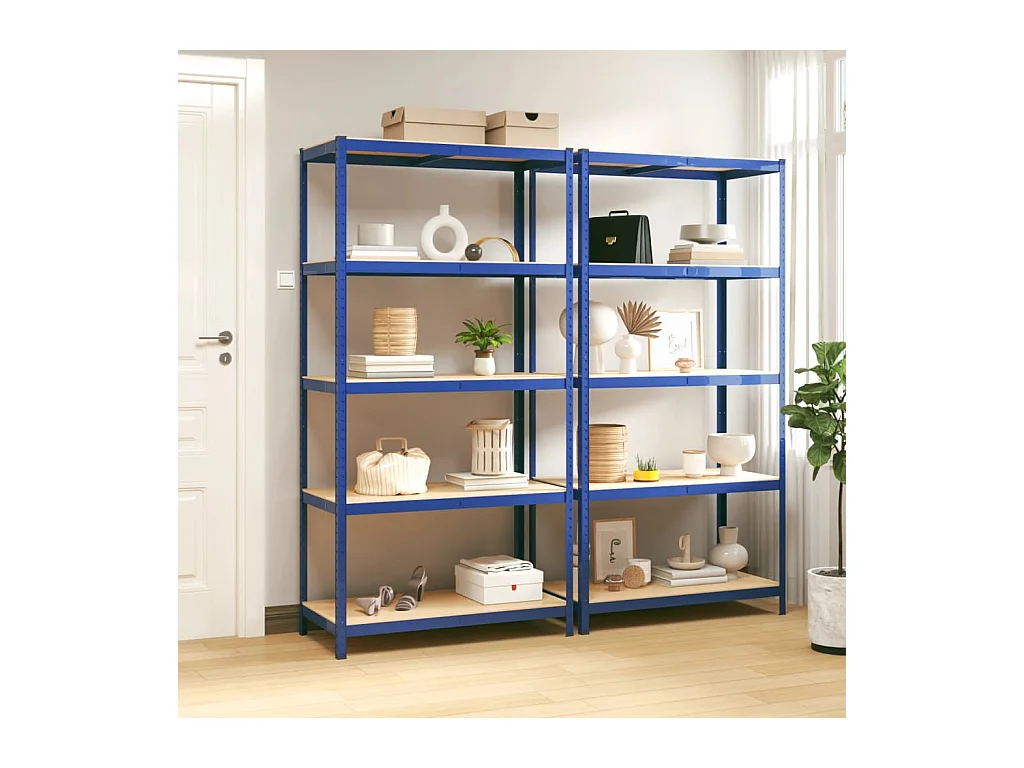 étagères à 5 niveaux 2pcs Bleu Acier et bois d'ingénierie