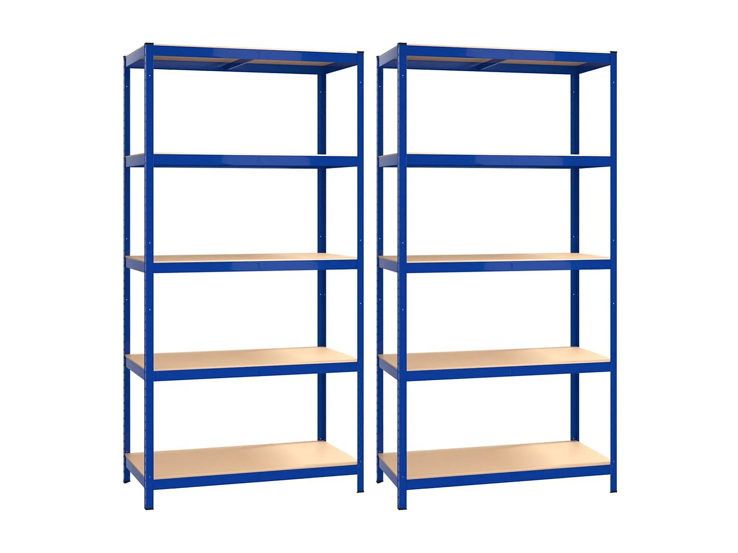 5-stöckige Regale, 2 Stück, blau, Stahl und Holzwerkstoff