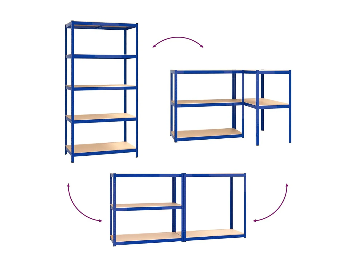 5-stöckige Regale, 2 Stück, blau, Stahl und Holzwerkstoff