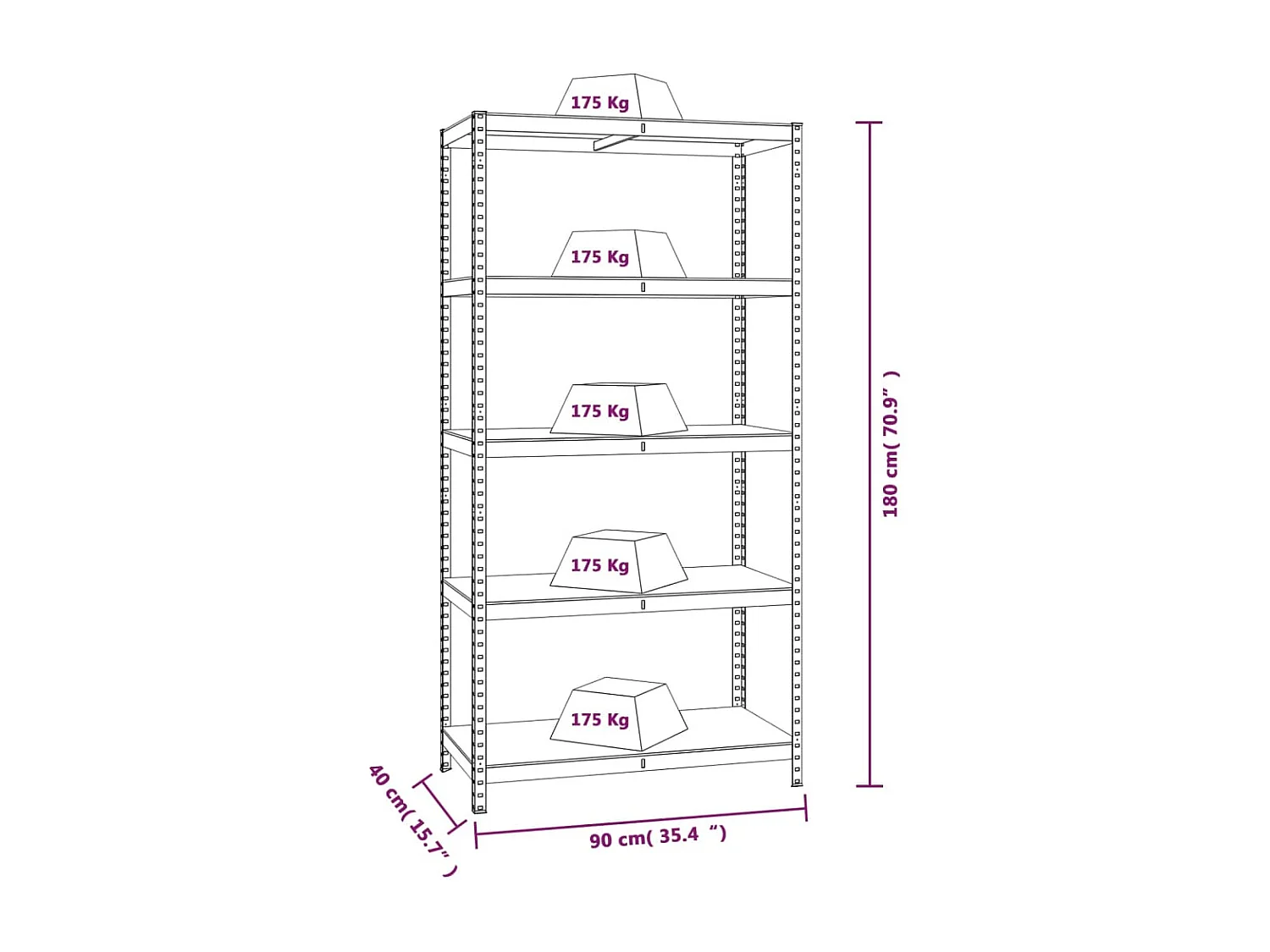 5-stöckige Regale, 2 Stück, blau, Stahl und Holzwerkstoff