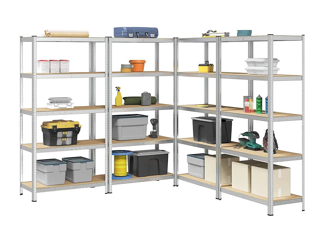 5-stöckige Lagerregale, 4-tlg., Stahl, Holzwerkstoff
