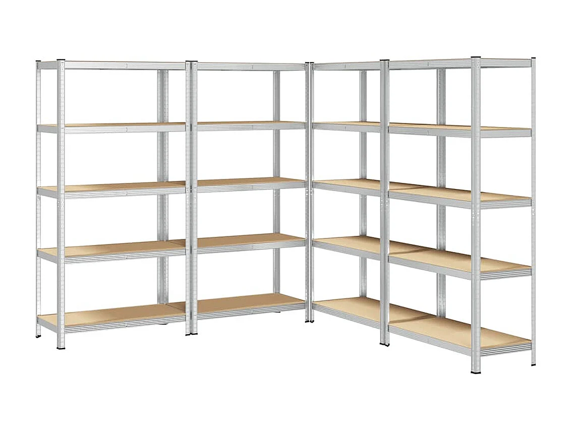 5-stöckige Lagerregale, 4-tlg., Stahl, Holzwerkstoff