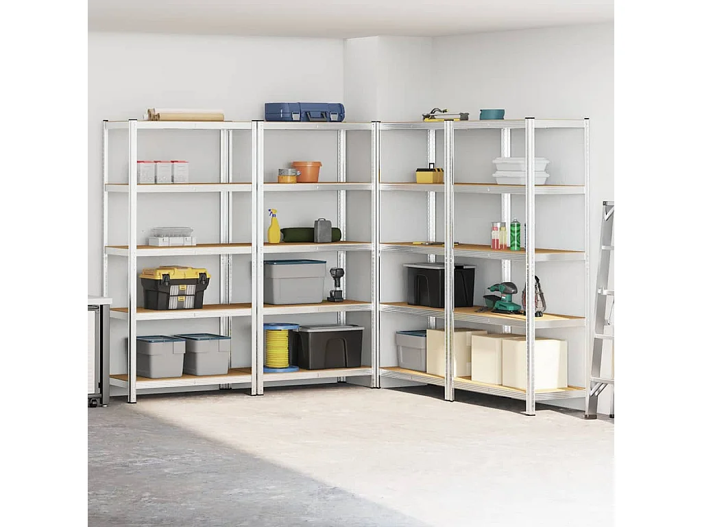 5-stöckige Lagerregale, 4-tlg., Stahl, Holzwerkstoff