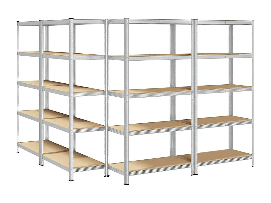 5-stöckige Lagerregale, 4-tlg., Stahl, Holzwerkstoff