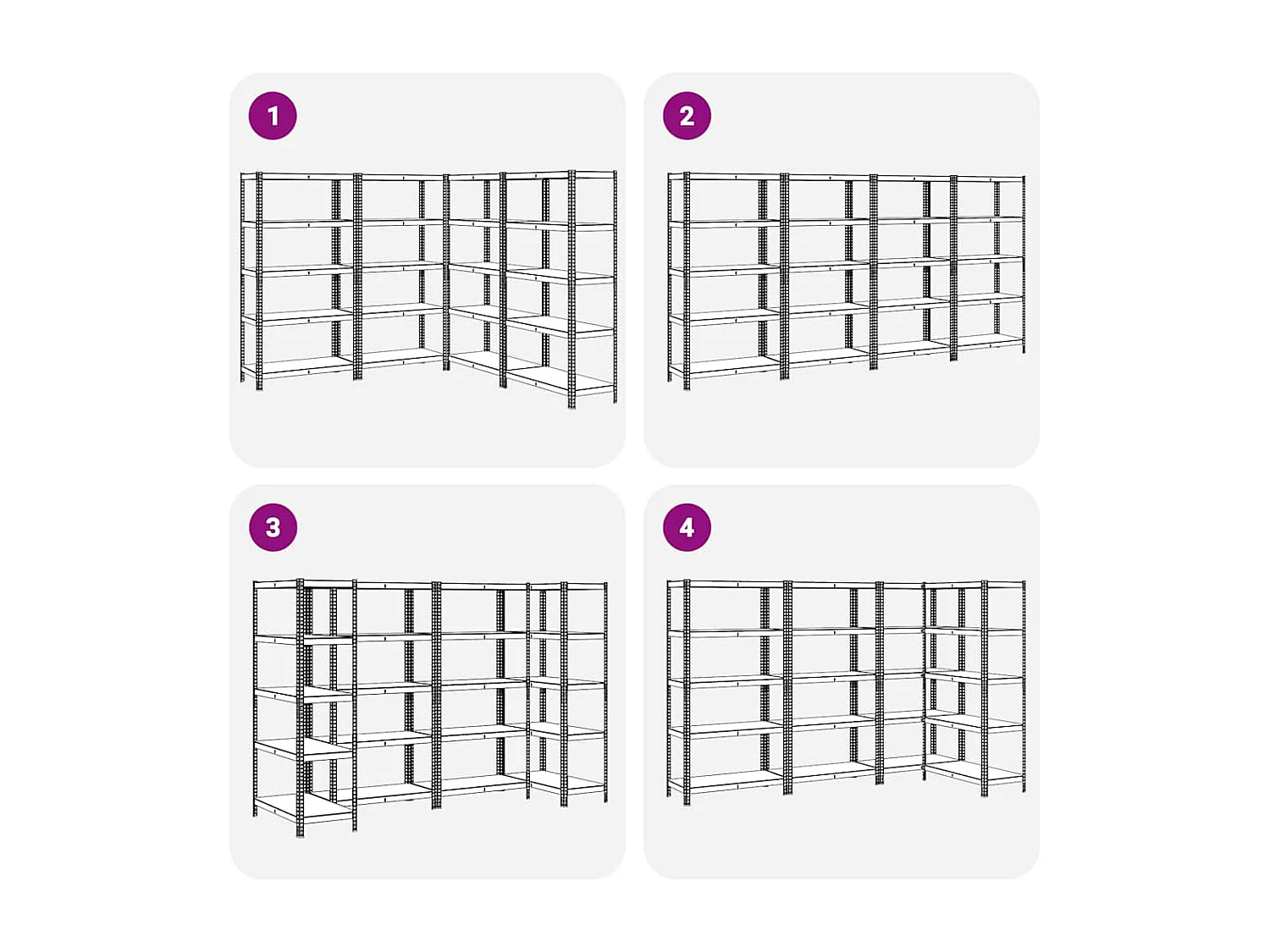 5-stöckige Lagerregale, 4-tlg., Stahl, Holzwerkstoff