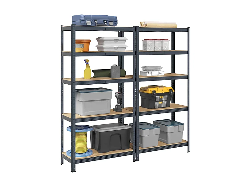 5-stöckige Lagerregale, 2 Stk., Anthrazit, Stahl und Holz