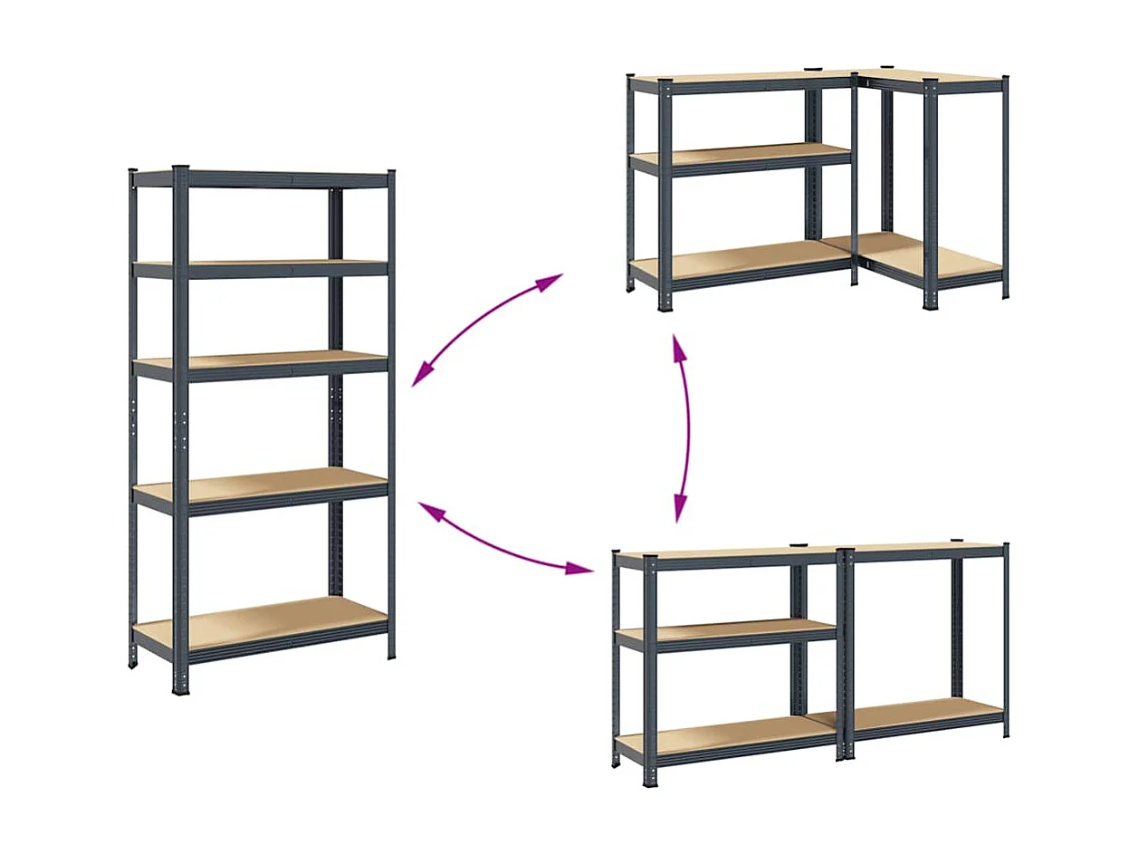 Scaffali portaoggetti a 5 ripiani 2 pezzi in acciaio antracite e legno