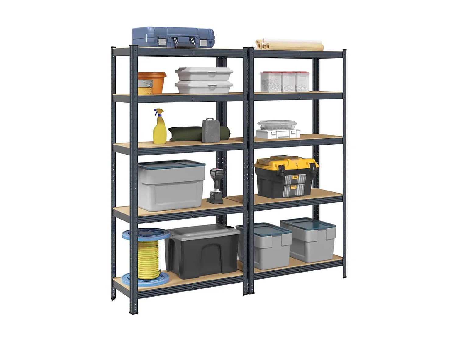 Scaffali portaoggetti a 5 ripiani 2 pezzi in acciaio antracite e legno