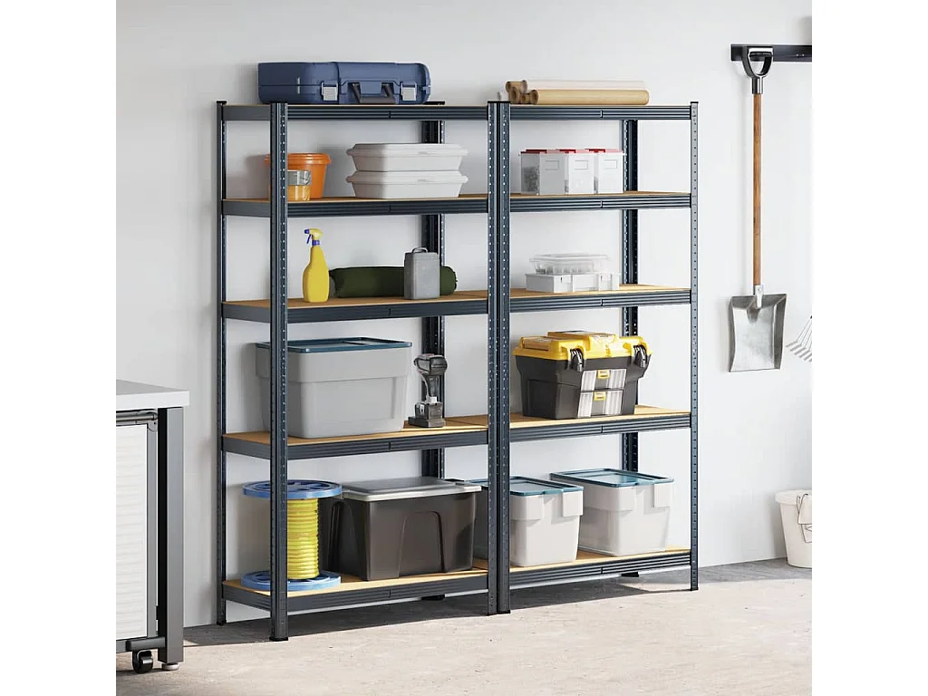 Scaffali portaoggetti a 5 ripiani 2 pezzi in acciaio antracite e legno