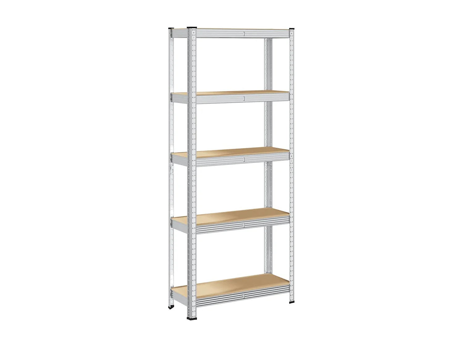 Scaffale portaoggetti a 5 ripiani in acciaio argentato e legno ingegnerizzato