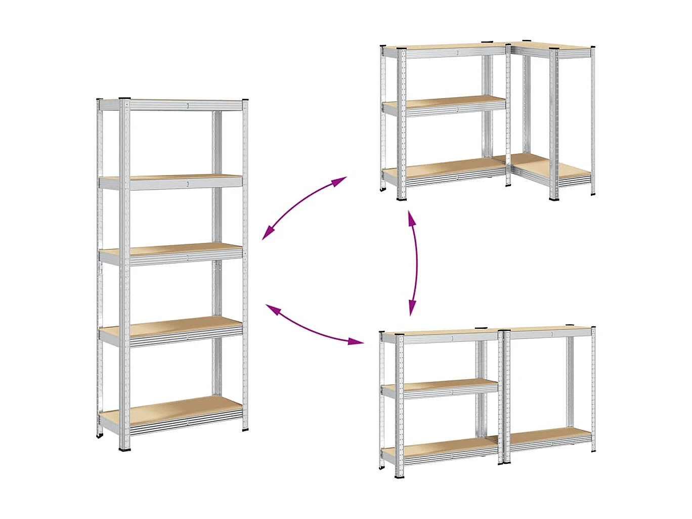 Scaffale portaoggetti a 5 ripiani in acciaio argentato e legno ingegnerizzato