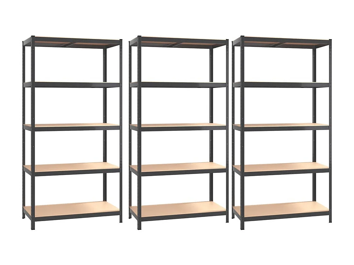 Prateleiras de 5 níveis 3 peças de aço antracite e madeira projetada