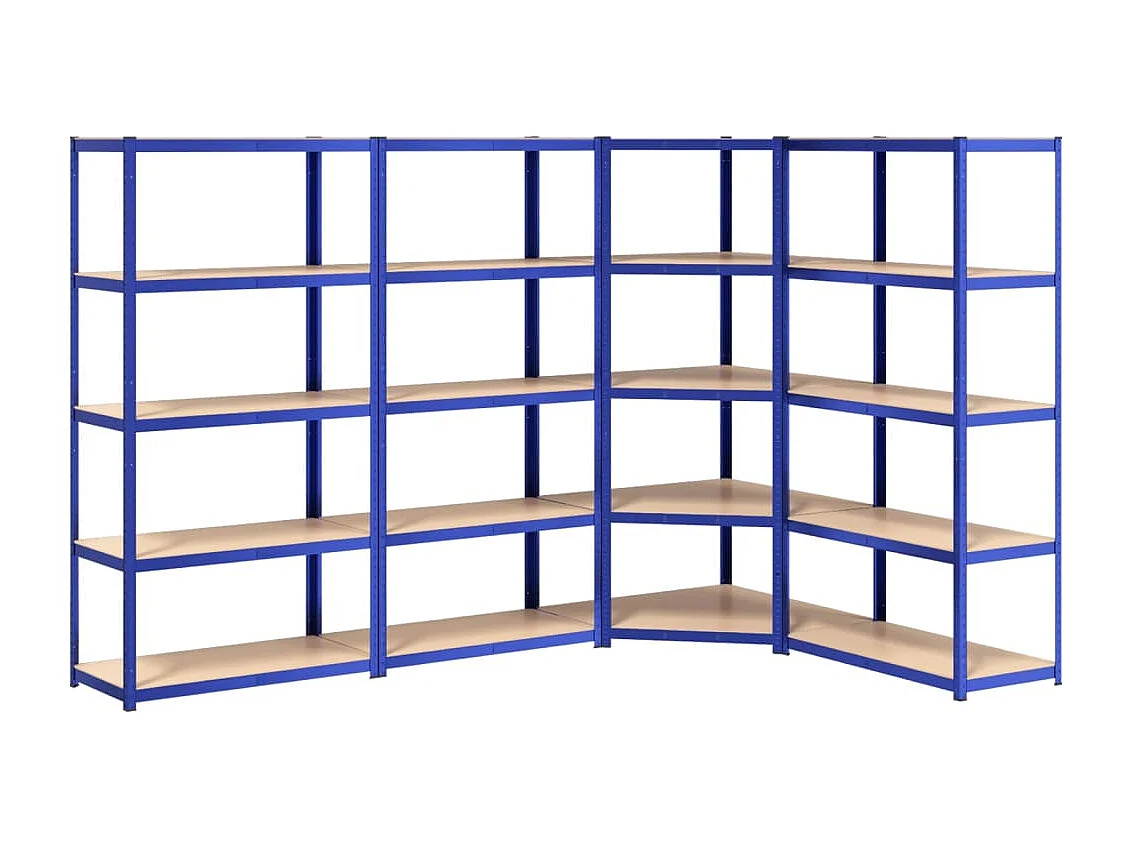 étagères à 5 niveaux 4pcs Bleu Acier et bois d'ingénierie