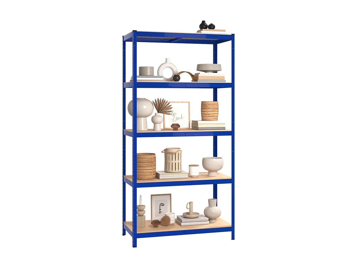 étagères à 5 niveaux 4pcs Bleu Acier et bois d'ingénierie