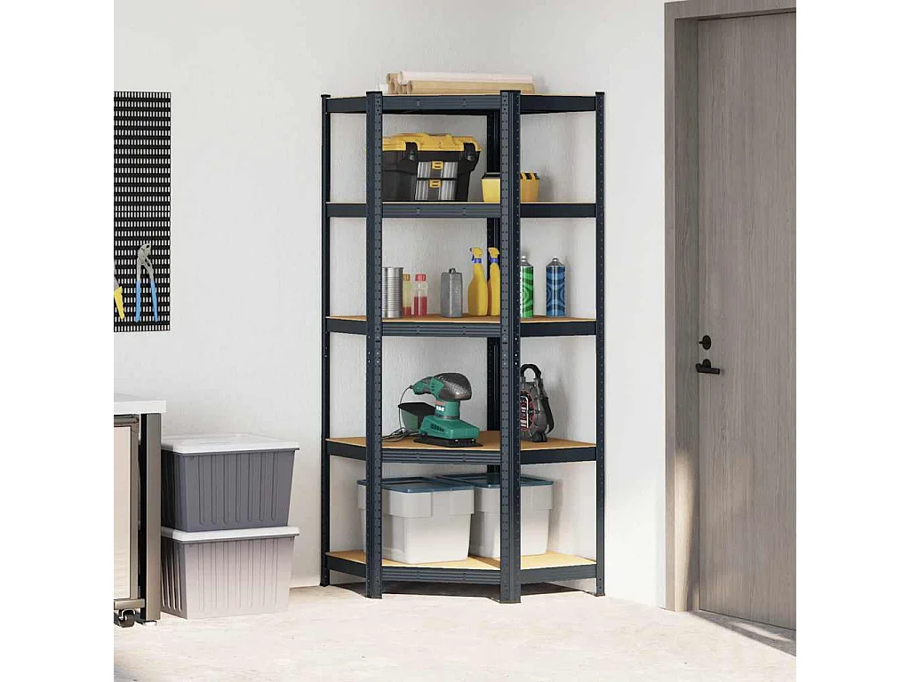 Eckregal 5-stöckig Anthrazit Stahl Holzwerkstoff