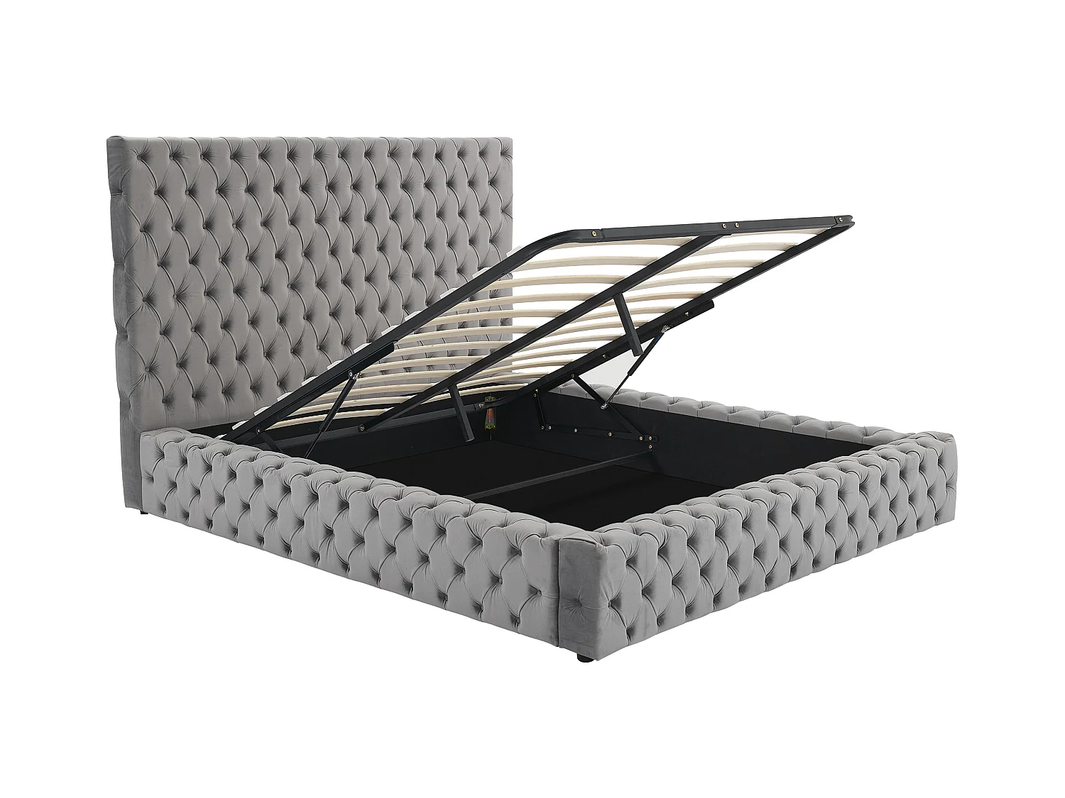 Bed met opbergruimte Chesterfield 180 x 200 cm - Velours - Grijs + matras - DULENI