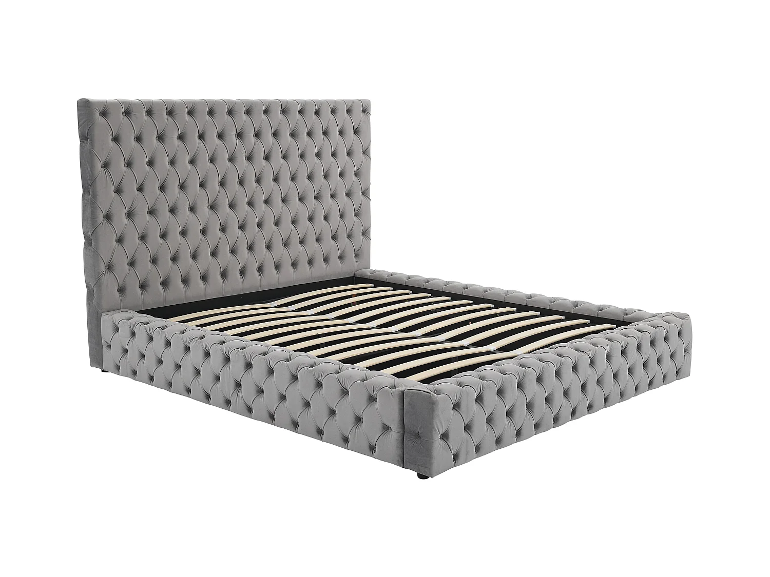 Bed met opbergruimte Chesterfield 180 x 200 cm - Velours - Grijs + matras - DULENI