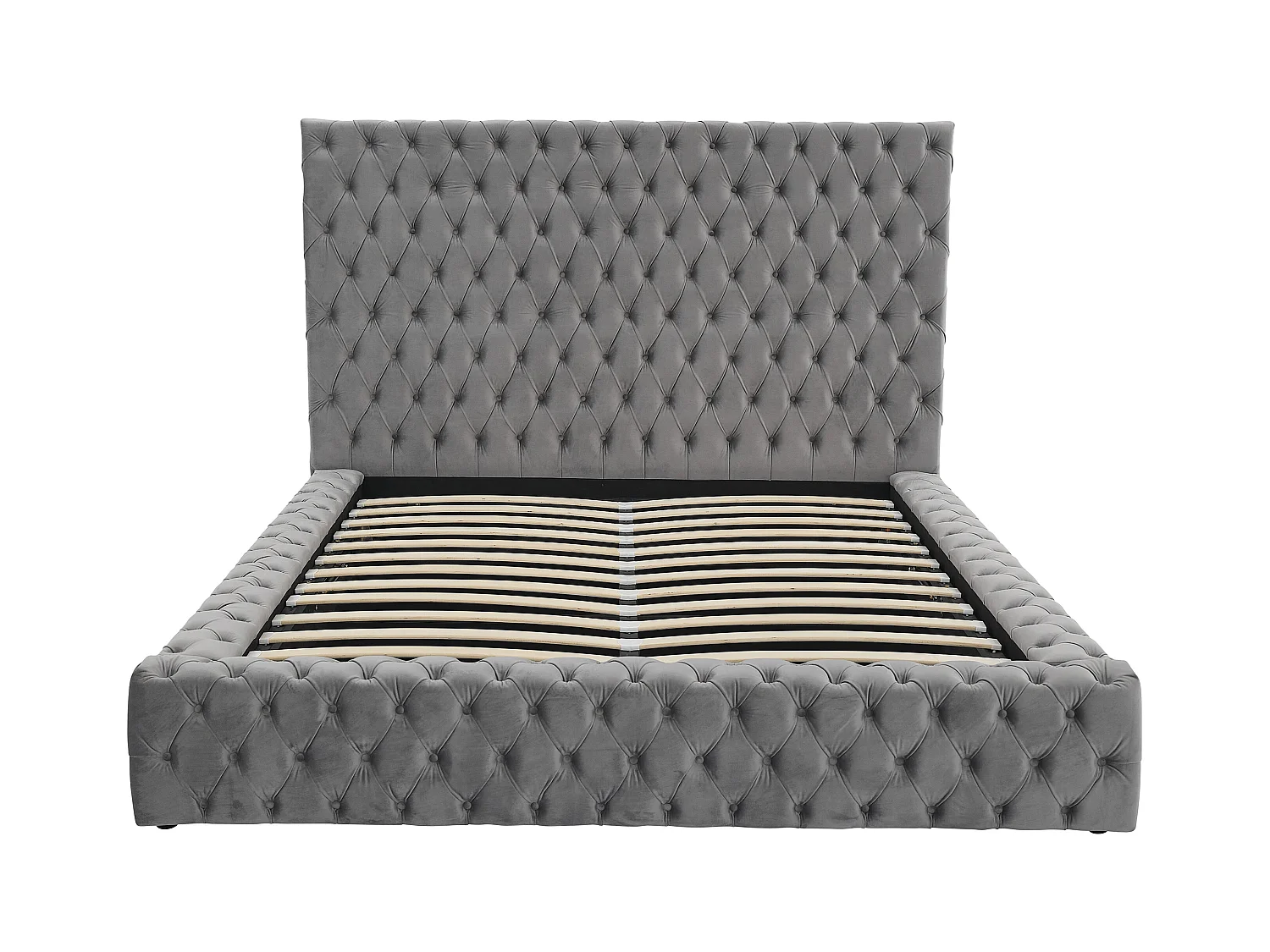 Bed met opbergruimte Chesterfield 180 x 200 cm - Velours - Grijs + matras - DULENI
