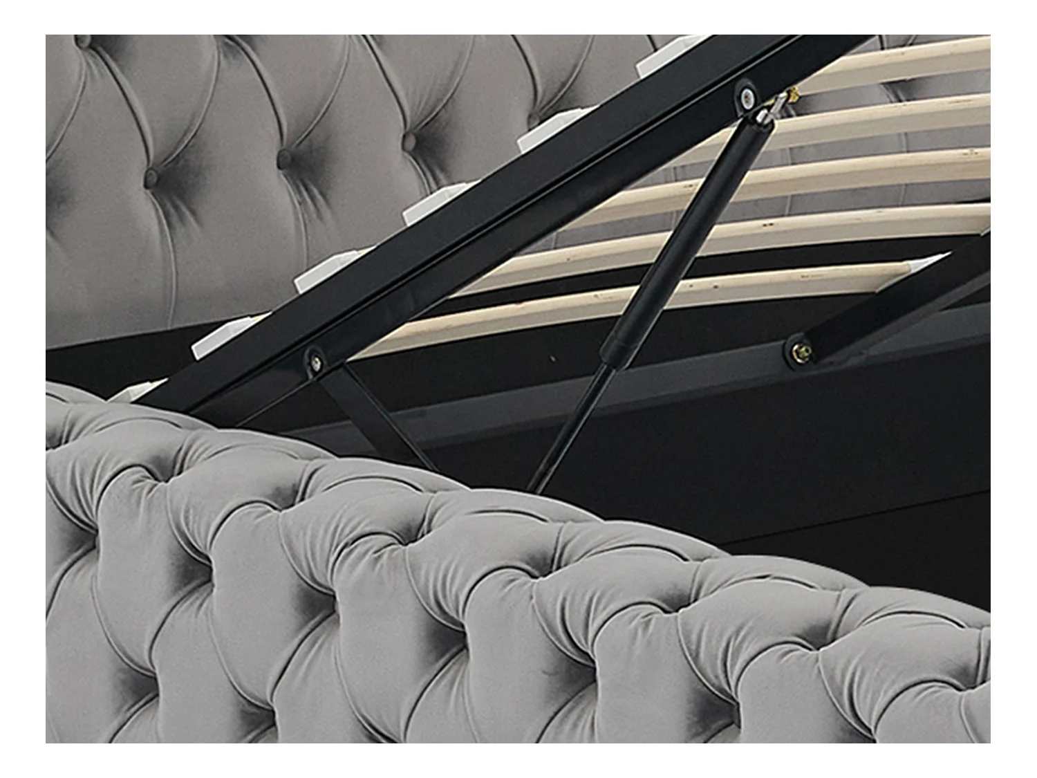 Bed met opbergruimte Chesterfield 180 x 200 cm - Velours - Grijs + matras - DULENI