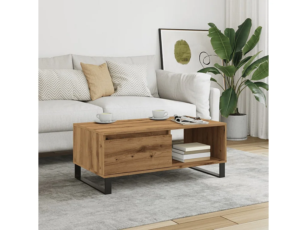 Mesa de centro feita à mão em carvalho 90x50x36,5 cm madeira de engenharia