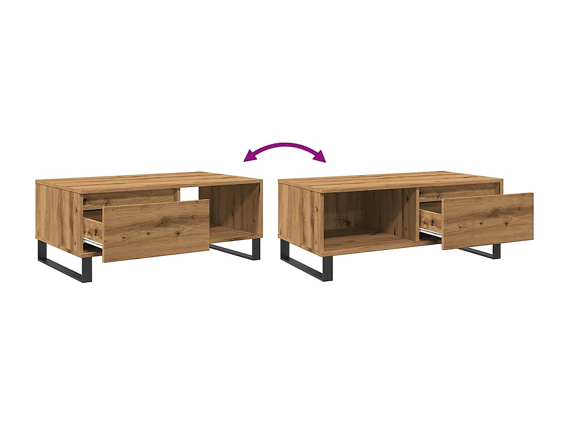 Mesa de centro feita à mão em carvalho 90x50x36,5 cm madeira de engenharia