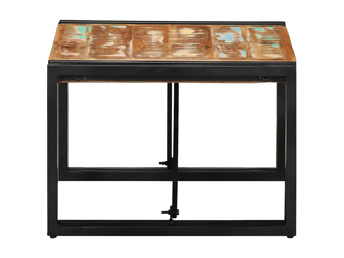 Table basse multicolore 50x50x35 cm bois de récupération massif