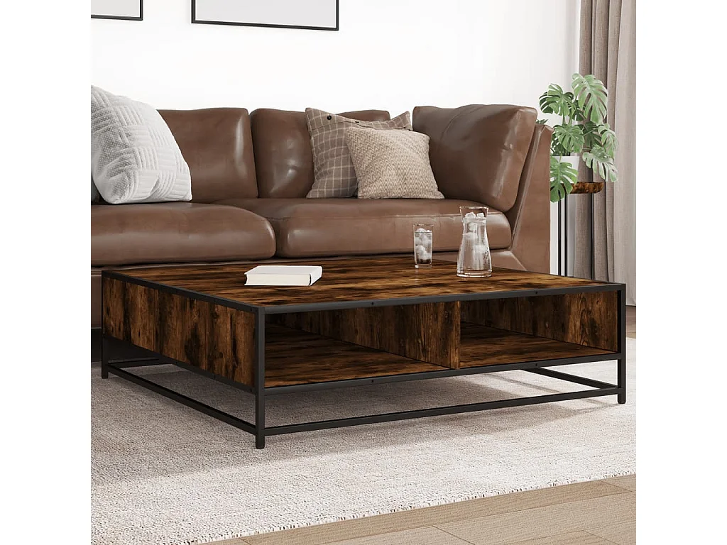 Table basse chêne fumé 100x100x30 cm bois d'ingénierie et métal