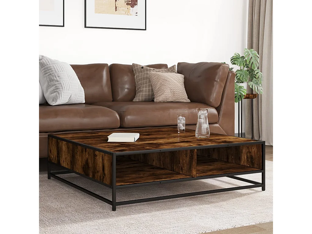 Table basse chêne fumé 100x100x30 cm bois d'ingénierie et métal