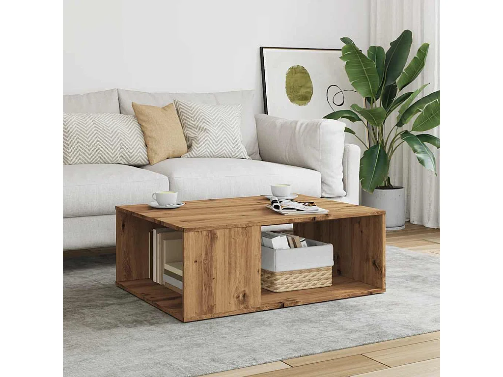 Table basse chêne artisanal 90x67x33 cm bois d'ingénierie