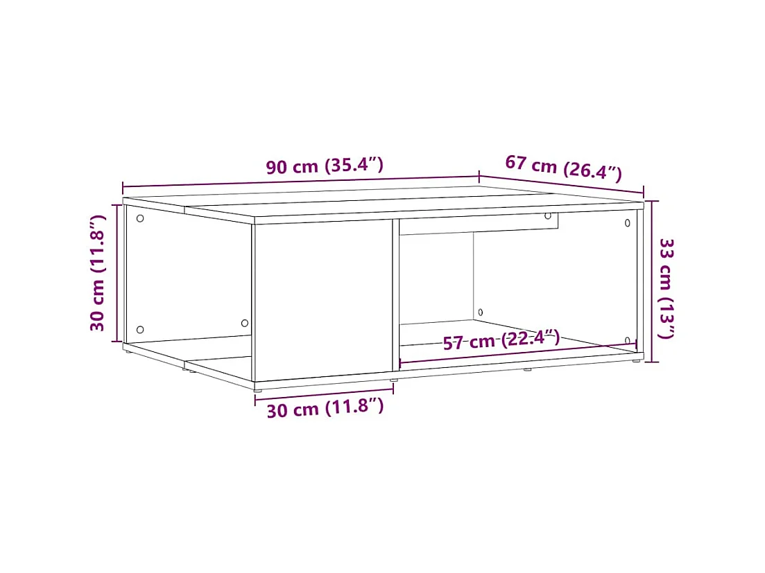 Tavolino artigianale in rovere 90x67x33 cm in legno ingegnerizzato