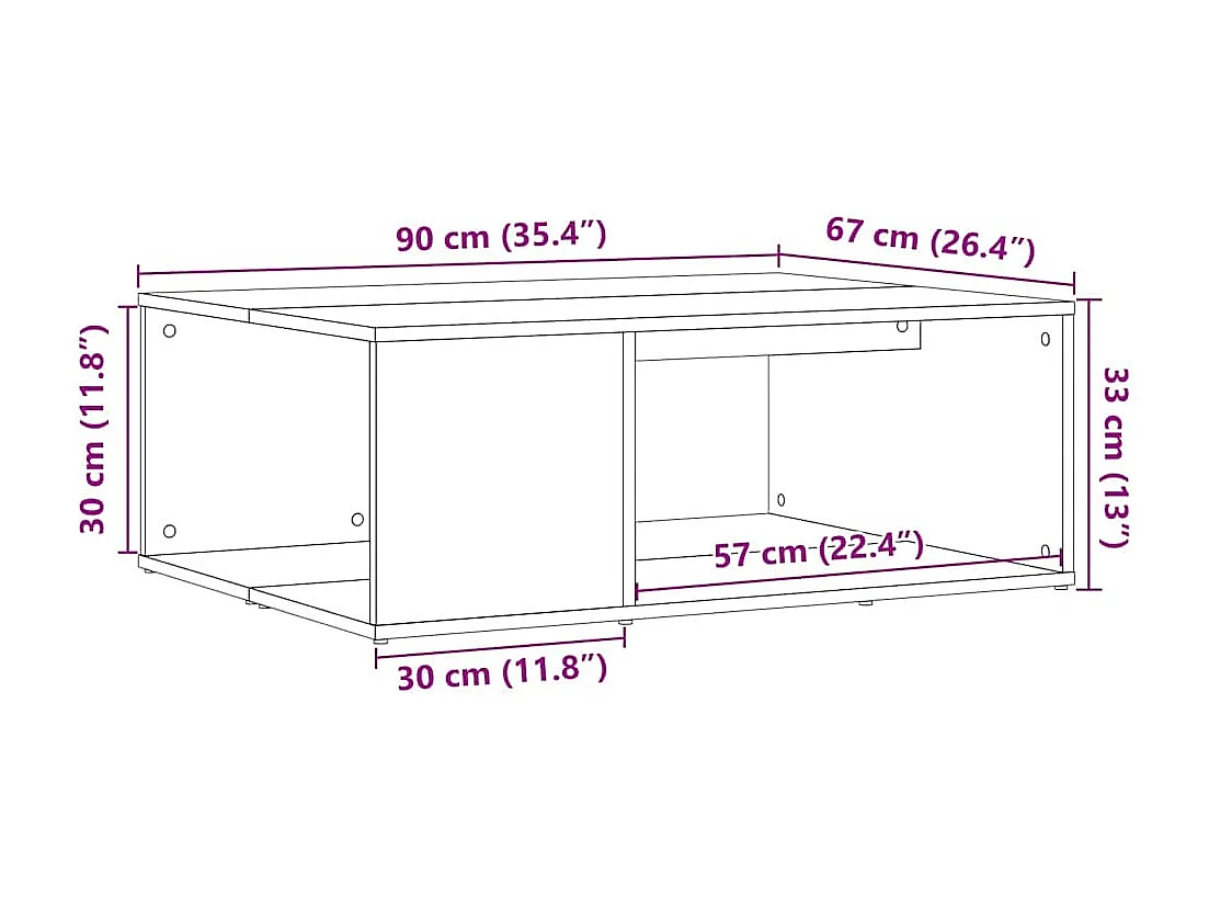 Table basse chêne artisanal 90x67x33 cm bois d'ingénierie