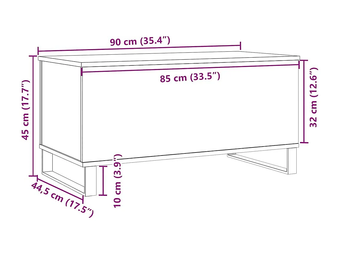 Tavolino artigianale rovere 90x44,5x45 cm legno ingegnerizzato