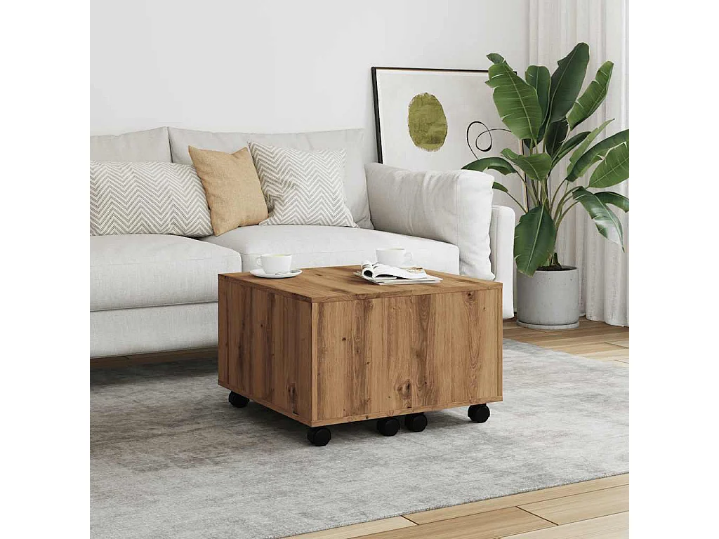 Table basse chêne artisanal 60x60x38 cm bois d'ingénierie