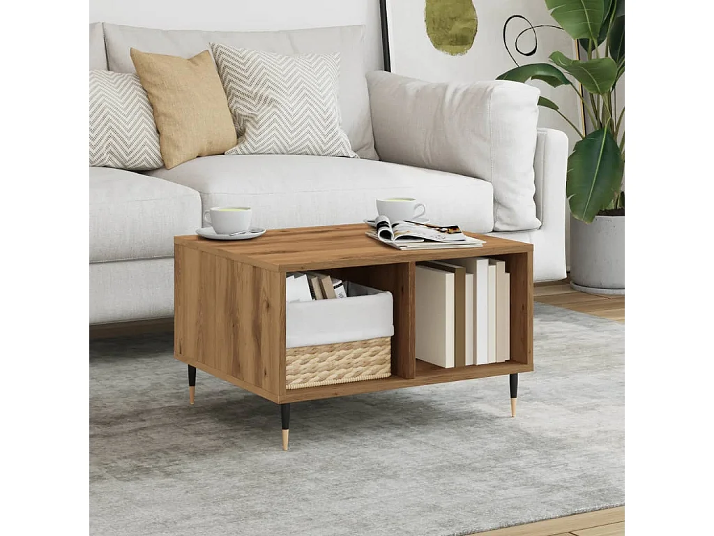 Table basse chêne artisanal 60x50x36,5 cm bois d'ingénierie