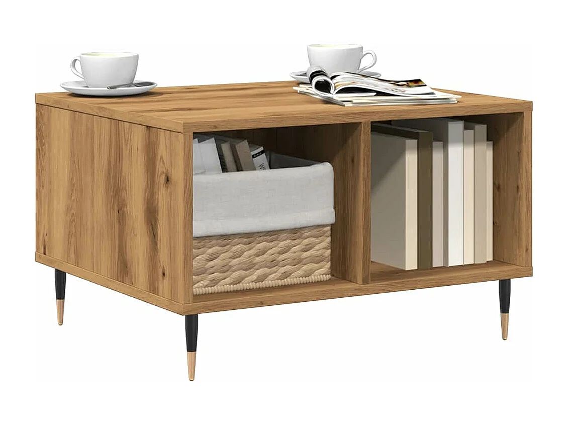 Table basse chêne artisanal 60x50x36,5 cm bois d'ingénierie