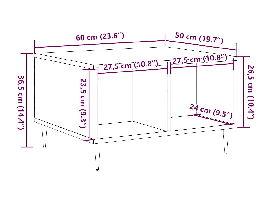 Table basse chêne artisanal 60x50x36,5 cm bois d'ingénierie