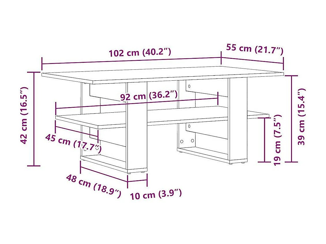 Table basse vieux bois 102x55x42 cm bois d'ingénierie