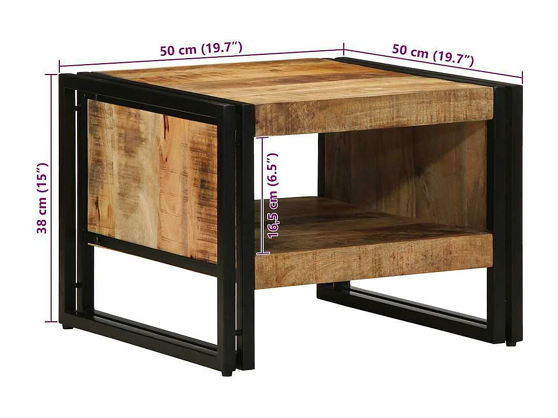 Table basse 50x50x38 cm bois de manguier massif brut