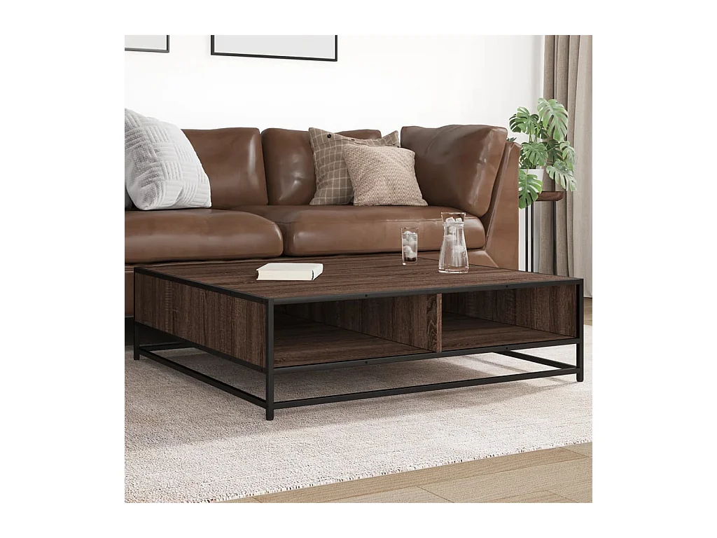 Table basse chêne marron 100x100x30 cm bois d'ingénierie/métal