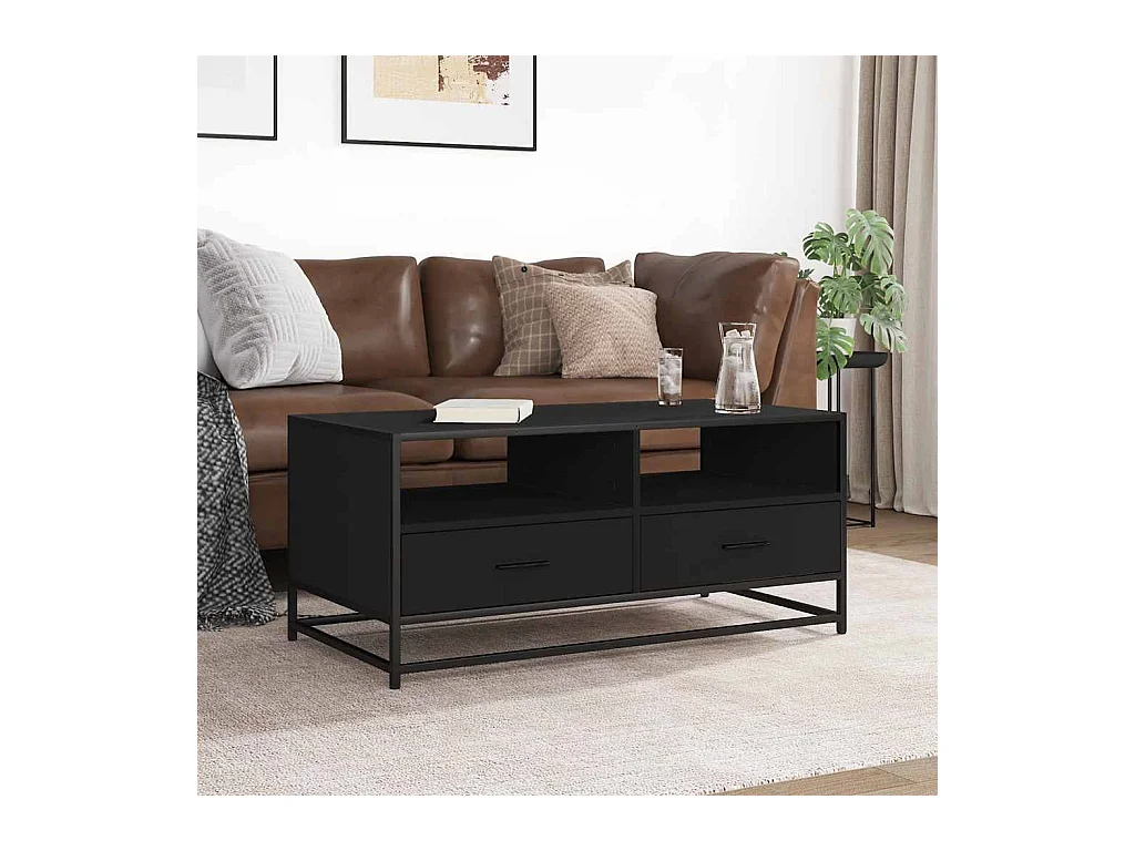 Table basse noir 100x50x45 cm bois d'ingénierie et métal