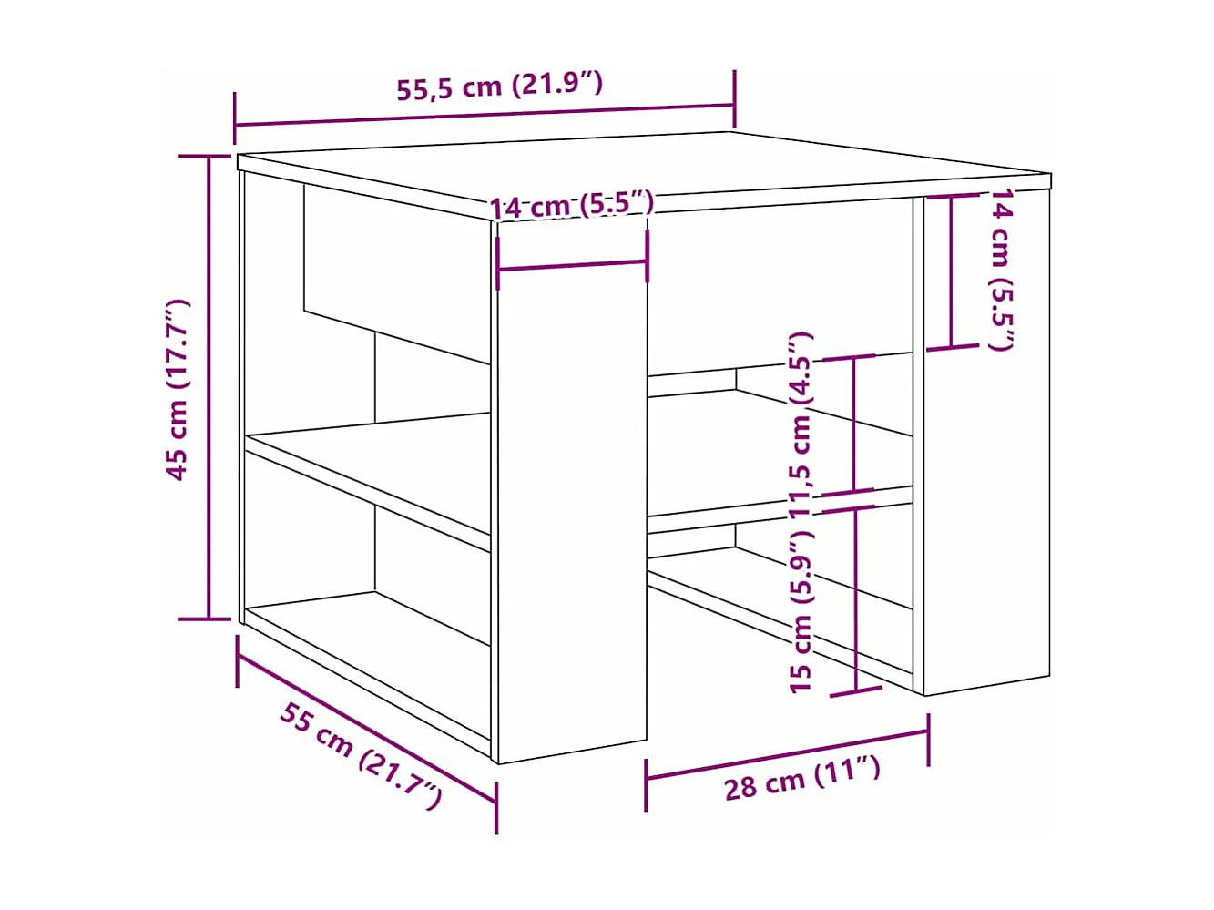 Table basse vieux bois 55,5x55x45 cm bois d'ingénierie